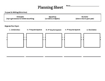 Preview of Narrative Writing Planning Sheet