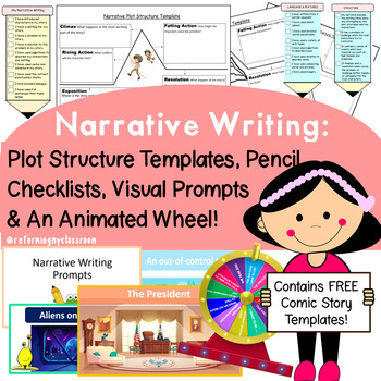 Preview of Narrative Writing Plot Structure Templates, Pencil Checklists & Visual Prompts!