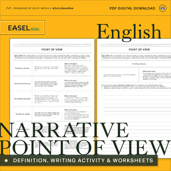 Preview of Narrative Writing Point of View - Definition Sheet & Comprehension Activities