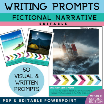 Preview of Narrative Writing Prompt | PICTURES & EDITABLE TEXT Fictional Narrative Writing