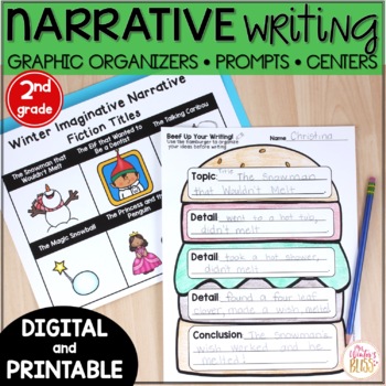 Preview of Narrative Writing Prompts and Graphic Organizers - printable & digital 2nd grade