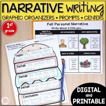 Preview of Narrative Writing Prompts and Graphic Organizers - printable & digital 1st grade