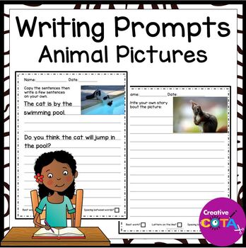 Preview of Occupational Therapy Story Starters Writing Prompts with Real Animal Pictures