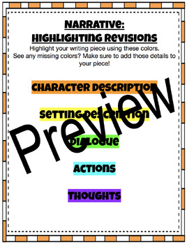 Preview of Narrative Writing Revision Color Coding