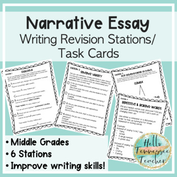 Preview of Narrative Essay Writing Revision Stations/Task Cards for Middle Grades, CCSS