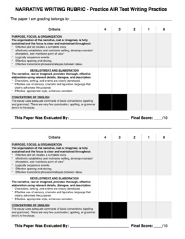 Preview of Narrative Writing Rubric: "AIR-Like" Rubric
