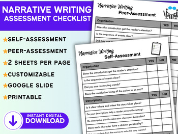 Preview of Narrative Writing Self-Assessment and Peer-Assessment Checklists MyTeacherGrams