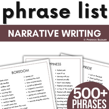 Preview of Narrative Writing Show Not Tell Phrase List
