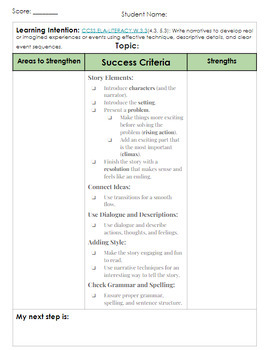 Preview of Narrative Writing Single Point Rubric Checklist - EDITABLE