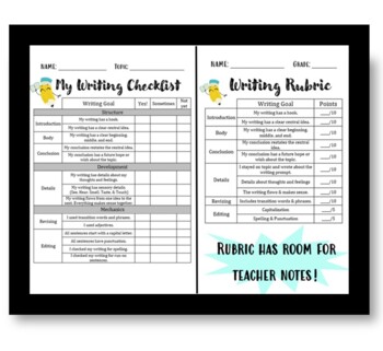 Preview of Narrative Writing Student Checklist & Rubric