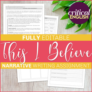 Preview of Narrative Writing: This I Believe Essay and Prewriting Organizers 
