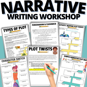 Preview of Narrative Writing UNIT With Graphic Organizers, Literary Elements, & Rubric