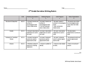 2nd grade rubric for narrative writing