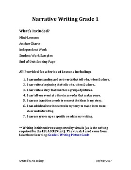 Narrative Writing Unit Grade 1 by Elizabeth Bishop | TpT