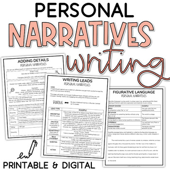 Preview of Narrative Writing Unit: Personal Narratives | Printable and Digital
