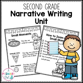 Preview of Narrative Writing Unit SECOND GRADE graphic organizers posters writing papers