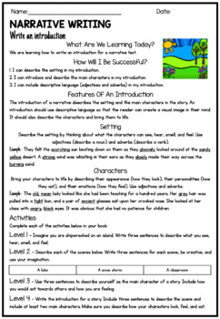 Preview of Narrative Writing, Write An Introduction - Independent Learning
