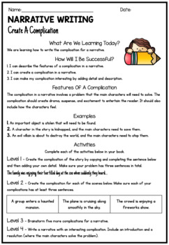 Preview of Narrative Writing, Write The Complication - Independent Learning