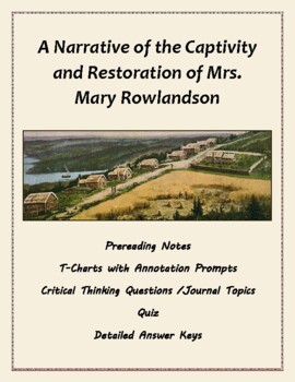 Preview of Narrative of the Captivity & Restoration of Mary Rowlandson: Close Reading, Quiz