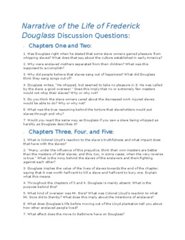 Preview of Narrative of the Life of Frederick Douglass Discussion Questions (every chapter)