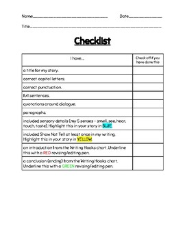 Preview of Narrative (or Realistic Fiction) Writing Checklist