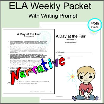 Preview of Narrative writing prompt,  Theme,  inference,  weekly packet, spelling