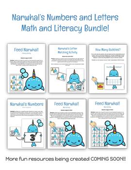 Preview of Narwhal's Numbers and Letters- Literacy and Math Activities