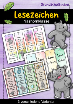 Preview of Nashorn Lesezeichen für die Nashornklasse - 3 Varianten (Deutsch)