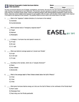 Preview of Nat Geo's Inside Hurricane Katrina Video Questions Worksheet PDF