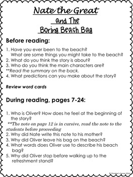 Nate the Great and the Boring Beach Bag No Prep Reading Lesson worksheets