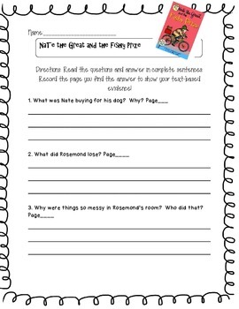 Nate the Great and the Fishy Prize Questions w/ Text- Based Evidence
