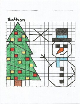 Preview of Nathan Snowman and Christmas Tree Mystery Picture Coordinate Graph