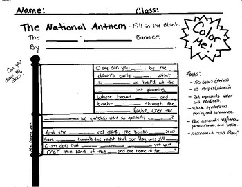 Preview of National Anthem - Star-Spangled Banner - Fill in the Blank / Coloring Page
