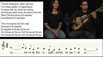 Preview of National Anthem of Puerto Rico, Spanish, English, and music notation