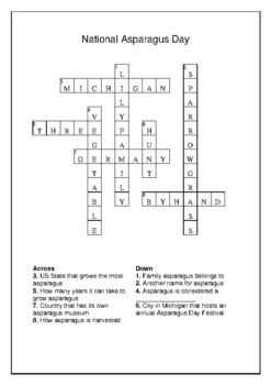 National Asparagus Day May 24th Crossword Puzzle Word Search Bell