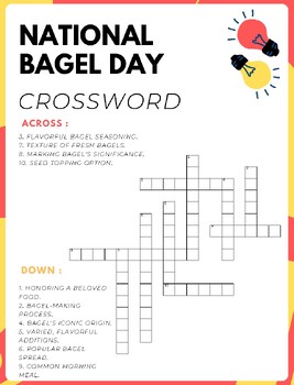 National Bagel Day No Prep Crossword Puzzles Worksheet Activity Morning