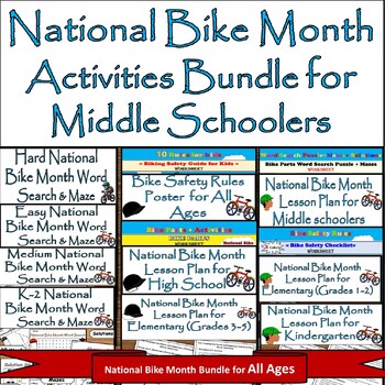 Preview of National Bike Month Bundle: Poster, Safety Checklist,Puzzles for All Ages on May