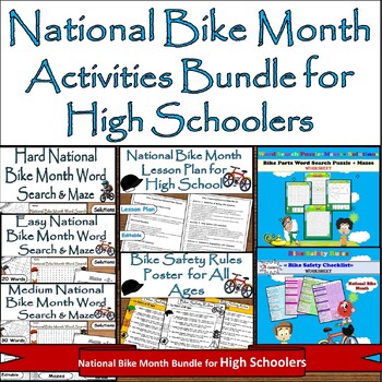 Preview of National Bike Month Bundle: Puzzle, Rules Poster, Safety Checklist & Lesson Plan