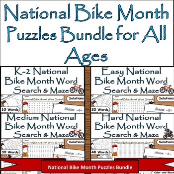 Preview of National Bike Puzzle Bundle: Engaging Word Search & Maze Activities for All Ages