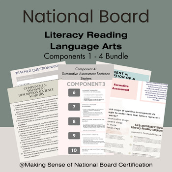 Preview of National Board: Literacy Reading Language Arts Components 1 - 4 Bundle