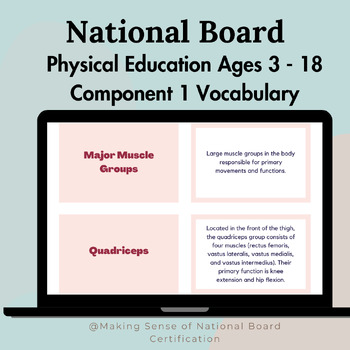 Preview of National Board Physical Education Ages 3 - 18 Component 1 Vocabulary Matching