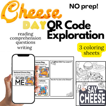 Preview of National Cheese Day QR Code Task Cards Coloring Sheets Printable Digital SEL