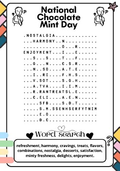 National Chocolate Mint Day : Word search puzzle worksheet activity