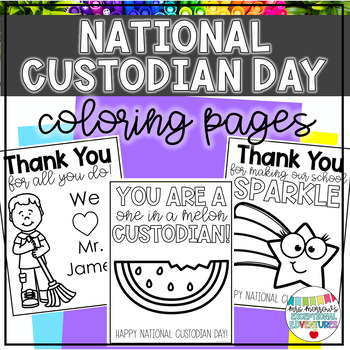 Preview of National Custodian Day Appreciation Coloring Pages - Thank You Cards