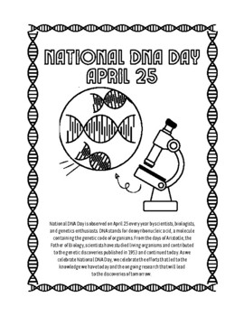 Preview of National DNA Day - April 25 - Science Information/Coloring Sheet
