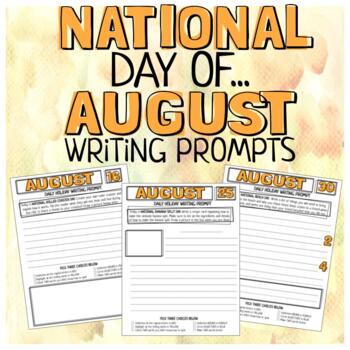 National Day of August Writing Prompts by Teacher Behr | TPT
