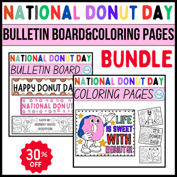 Preview of National Donut Day Coloring pages BUNDLE,Bulletin Board banners,Summer Crafts