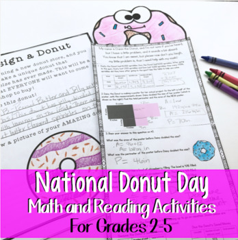 Preview of Donut Day Reading & Math Activities BUNDLE | Math Craft & Reading Comprehension