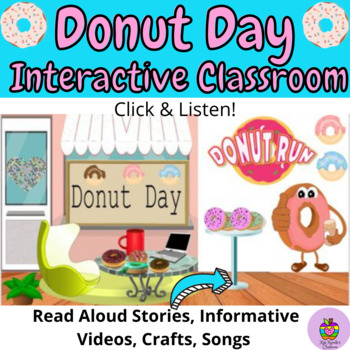 Preview of National Donut Day Virtual Interactive Classroom- World Read Aloud Day