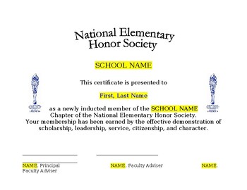 Preview of National Elementary Honor Society Certificates